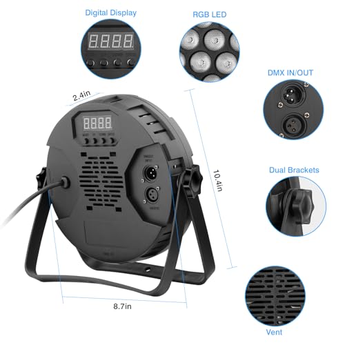 LED Stage Par Lights for Lighting - OPPSK 2 Pack 90W 60LEDs RGB Dimmable Stage Lights Sound Activated Auto Play by Remote & DMX Control LED Uplights for Wedding Church Birthday Party Stage Lighting - Thumbnail 7
