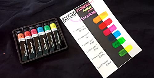 Brustro Artists Acrylic Colour Paint Set of 6 Fluorescent Colours x 12ml Tubes