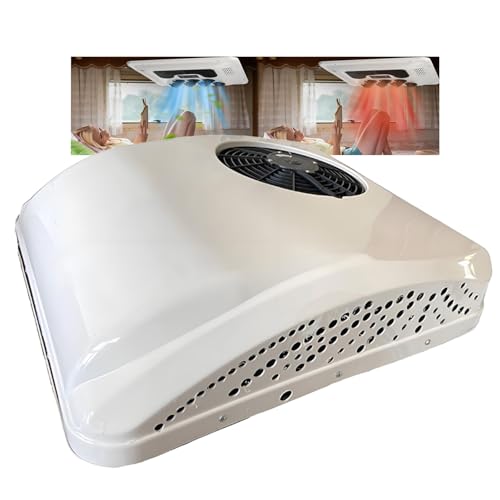 Aire acondicionado DC de 8500 BTU y calefacción de 4000 BTU con pantalla de temperatura para camión, autocaravana, remolque, furgoneta, tamaño mínimo de tragaluz 320 x 240 mm, 12 V