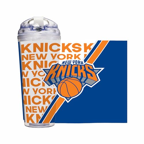 Rico Industries NBA Basketball New York Knicks 24oz Acrylic Tumbler with Hinged Lid, Officially Licensed Double Wall Tumbler with Straw