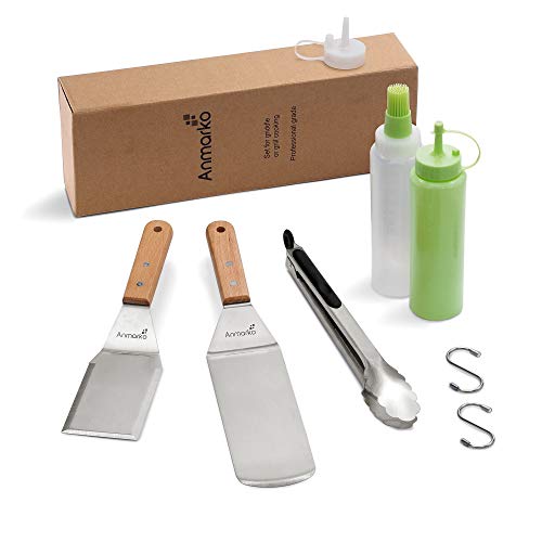 Metal Spatula Set of 4 - Griddle Accessories kit - Grill Flat Spatula Pancake Flipper Hamburger Turner - Metal Utensil Great for BBQ Grill Flat Top Cast Iron Griddle