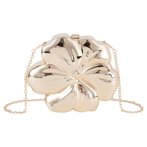 Zeph Hosea Women Acrylic Clutch Purse Flower Shaped Crossbody Bag Wedding Party Evening Handbag, Gold