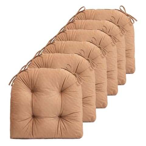 FABRICASTLE Chair Cushions Pads Non-Skid Comfortable 17" x 16" Seat Cushion Cover Set of 6 for Indoor Kitchen Dining Room Office Chairs (Camel, 6 Counts (Pack of 1)) Cover