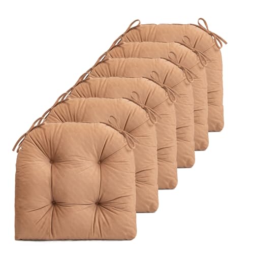 FABRICASTLE Chair Cushions Pads Non-Skid Comfortable 17" x 16" Seat Cushion Cover Set of 6 for Indoor Kitchen Dining Room Office Chairs (Camel, 6 Counts (Pack of 1))