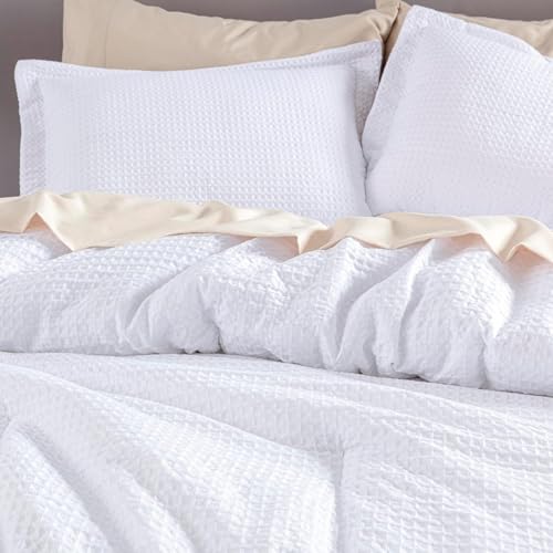 Edredón queen de 3 piezas Chezmoi Collection Wilmer blanco suave 4