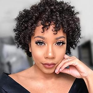 Short Afro Kinky Curly Human Hair Wigs For Black Women Brazilian Virgin Short Curly Afro Wigs None Lace 150% Density Unprocessed Afro Wig Human Hair Curly Machine Made
