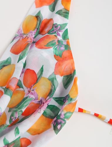 Image of ZAFUL Women's 3 Piece Floral Swimsuit Draped Neck Halter Bikini Tie Side Bathing Suit with Sheer Cover Up Skirt