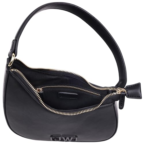 Jason Wu Smooth Shoulder Bag, Curved Crescent Handbag with Tonal 3D Logo and Zipper Closure, Black3