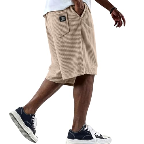 lopmou Men's Corduroy Shorts Summer Drawstring Tactical Fashion Short Pant with Pockets Casual Shorts for Men Shores para Hombre Khaki