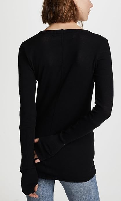 Enza Costa Women’s Cashmere Blend Cuffed V-Neck Top with Thumbholes - Image 3