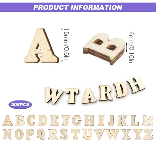 TakFree Holzbuchstaben Klein zum Basteln, 208 Stück Buchstaben Holz Klein 15mm Unbearbeitete Holzbuchstaben A-Z für Hasteln Deko