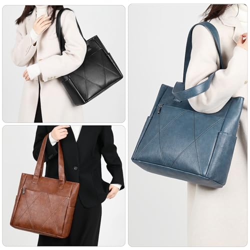Image of Tote Bags for Women PU Leather Shoulder Bag Zipper Hobo Purses Large Casual Handbag Work Travel Totes