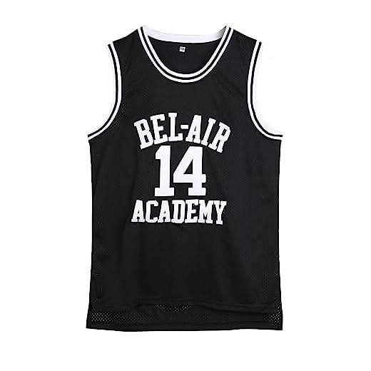 Amzdest 90s The Fresh Prince of Bel Air Academy #14 Jersey Shirt for Men and Women, Unisex Basketball Jersey for Theme Party (Black, Large)