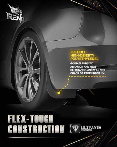 Image of RENO Model 3 Mud Flaps, Mud Guards Sides Splash Guards Driver + Passenger Side Vehicle Sediment Protection Compatible with 2018-2025 Model 3 (Front + Rear, 4pcs)