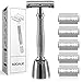 Produktbild Socialic® Rasierhobel Set inkl. 5 Klingen und Halter  Safety razor aus hochwertigem Metall für Damen und Herren | Nassrasierer für eine sanfte Rasur | Einklingen Rasierer, ideal zur Haarentfernung