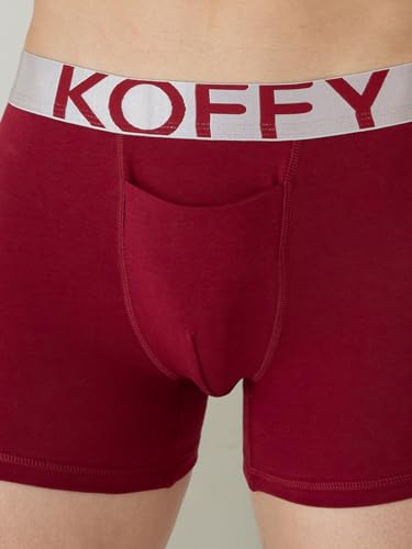 Image of KOFFY Men's Malleable Cotton Lycra Long Trunk with Minus Cutting Pouch I Wrinkle Free I Moisture Wicking Technology