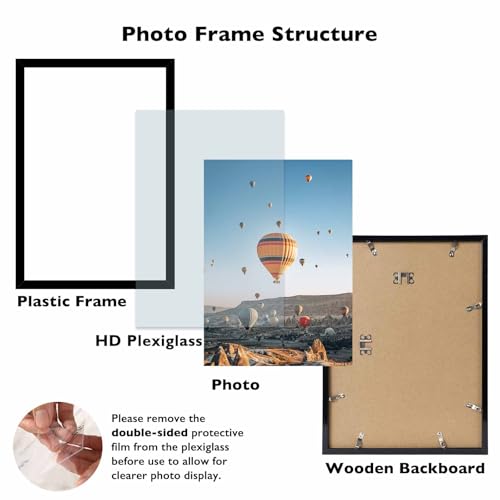 Image of JCJMY 9x14 Picture Frame Black for Wall Hanging, Wall Mounting Horizontally or Vertically, 9 x 14 Wall Gallery Poster Photo Frame with Shatter Resistant Plexiglass, Black