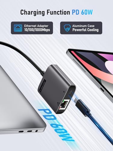 Image of Lemorele USB C to RJ45 Ethernet Network Adapter with PD 100W, Plug and Play, USB C to Ethernet LAN RJ45 Adapter for MacBook Pro /Air M1, Compatible with Windows, ChromeOS, Linux, XPS, etc.