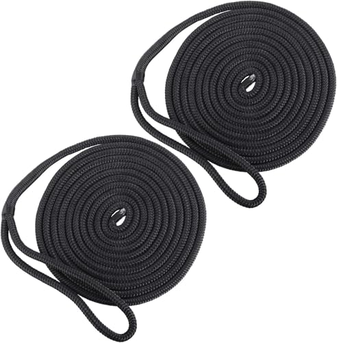 2 Stück Boot Seil 12mm Festmacherleine mit Auge Nylon Doppelt Geflochten Fenderseil Dock Linien Ø 12mm, L: 4.57 m, Auge 30.48 cm, Bruchlast: 2240 kg, Schwarz