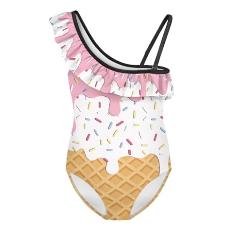 Image of Girls One Piece Bathing Suit,Slim-Fit Ruffle Strap Swimsuit with Adjustable Strap Quick Dry Summer Beach Swim Suit