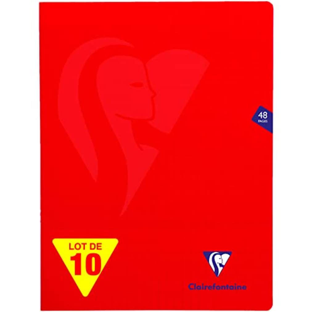 Clairefontaine 333311C - One Set of 10 Red Mimesys Stapled Notebooks - Dimensions: 24 cm x 32 cm - 48 Seyes Ruled Pages - White Paper 90 g - Polypro Cover — image 1
