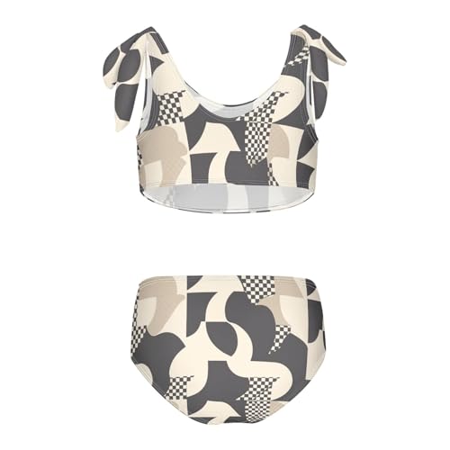 KLL Houndstooth Black and White Girls 2 Piece Bikini Sets Scoop Neck Swimming Swimwear Bathing Suit2