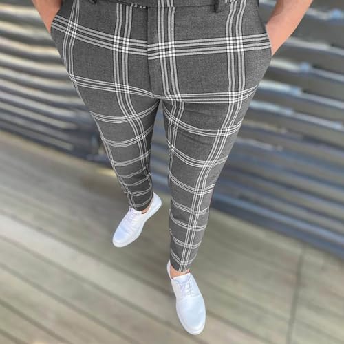 Mens Dress Pants Slim Fit Stretch Fashion Plaid Pant Skinny Leg Striped Button Work Pants Straight Casual Pants2