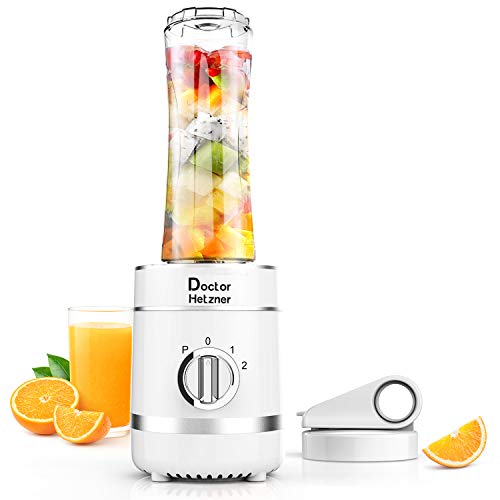 Doctor Hetzner Personal Blender for Shakes, Smoothies, Juice, Portable Blender with 20oz BPA Free Travel Cup, Small Blender for Food Prep, 300W, Automatic Cleaning