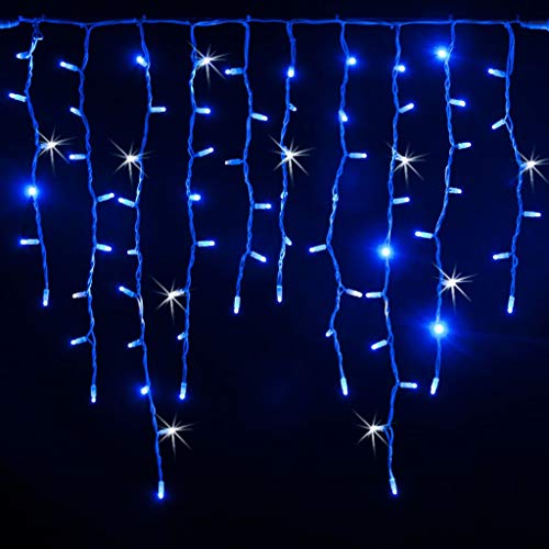 Luccika Cascada de estalactitas profesional 5 x 1 metro extensible con 380 luces MaxiLed azul y flash blanco hielo para decoración luminosa navideña para exterior Navidad Cover