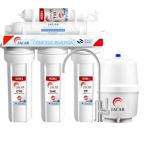 Equipo de Osmosis Inversa 5 Etapas Domestico con Membrana de 50 Gpd Incluye Filtros Osmosis Inversa 5 Etapas de Coconut Ecologico, Deposito Osmosis 5 Litros, Grifo de Osmosis Inversa y Bastidor ABS