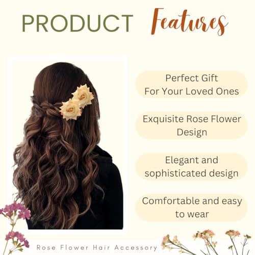 Image of Hair Flare Artificial Plastic & Metal Rose Flower with An Abundance of Petals Design Hairpin /Hair Clip /Judabun | Bridal Hair Accessories, Wedding, Festival for Women & Girls - 2700, Set of 2