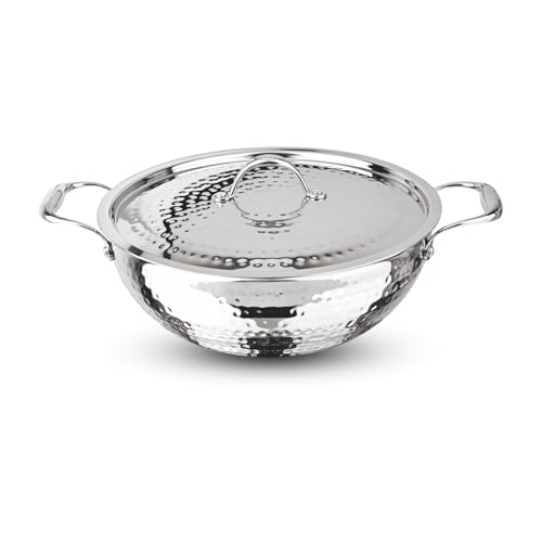 Image of Signoraware Artista Tri Ply Stainless Steel Hammered Shallow Kadhai 30cm with Lid | Gas & Induction Compatible | Stylish Indian Kadhai for Healthy Meal | Ideal for Daily Cooking (5.5 LTR | Steel)