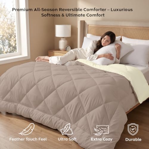 Image of AYKA Reversible Comforter 220 GSM Microfiber Reversible AC Comforter /Blanket for Winter /Quilt /Duvets for Queen Size Single Bed Comforter (60 * 90, Taupe & Cream)| TC - 220
