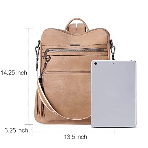 Image of CLUCI Backpack Purse for Women Fashion Leather Designer Travel Large Ladies Shoulder Bags with Tassel, Two-toned Brown, Large