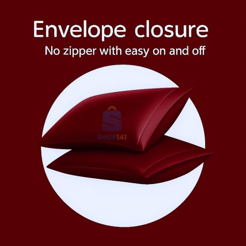 Image of Satin Silk Pillow Cover for Hair and Skin 2 Piece with 3 Piece Satin Silk Scrunchies Free Solid Pillow Covers with Envelope Closure (Maroon)