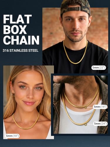 Image of PROSTEEL Stainless Steel Flat Box Link Chain Necklace for Men