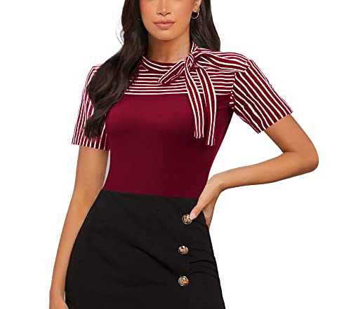 Zeagoo Womens Short Sleeve Blouse Striped Shirt Loose Fit Casual V Neck Tunic Blouse Tops #TOP16