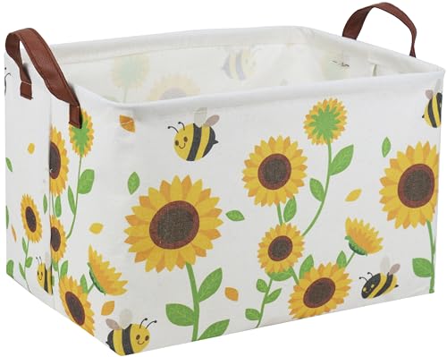 Image of DDBASKET Rectangular Sunflower Baskets Gift Basket Empty Girls Basket Kids Storage Bin Baby Toy Organizer Box Love Room Decor for Home(Sunflower)