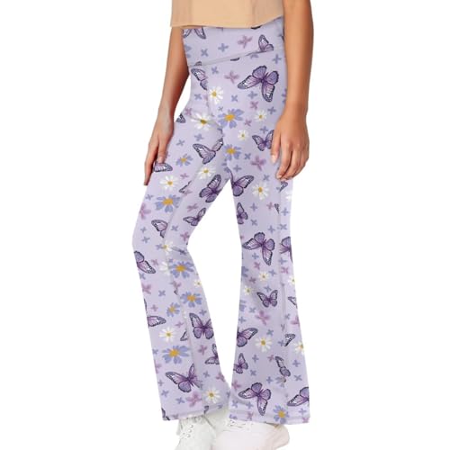 Image of Girls Leggings Floral Print High-Waisted Flared Pants 5-14 Years