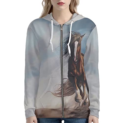 Wellflyhom Wild Horse Shirt Zip Up Sweatshirt For Women Y2K Hoodies Vintage 90S E-Girl Streetwear Cardigan Jackets Casual Long Sleeve Hoodies Plus Size Loose Comfy Fall Outfits #TOP2