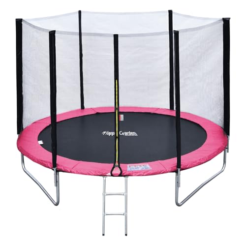 Pack Premium Trampoline de Jardin Rond pour Enfants 245cm réversible Gris/Rose Canberra + Filet, échelle, bâche et kit d'ancrage, Montage Facile