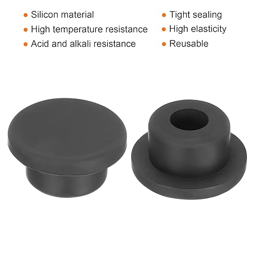 Image of uxcell High Temp Silicone Plug Mount Dia 19mm /0.74 inch T Shaped Rubber Stopper Hole Plugs for Powder Coating Plating Waterproof Plugs Sealing Plugs Black Pack of 10(OD 27mm)