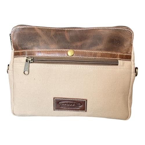 Bolso bandolera de cáñamo y piel estilo vintage con 2 compartimentos Mascha