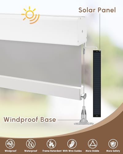 Image of Kincmo Motorized Outdoor Shades for Patio Porch, Custom Outdoor Motorized Blinds with Remote, Waterproof & Windproof Patio Shades Work with Apple Home,Alexa,Google (3%-Openness White Grey)