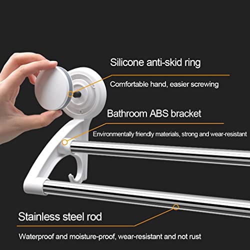 Dreanni Towel Rails Bathroom Towel Rack, Double Rod Suction Cup Bath Towel Bar, Stainless Steel Wall-Mounted Bathroom Towel Rail Towel Racks/40.5Cm #TOP3