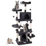 DISEÑADO PARA GATOS: Los agujeros para gatos en capas son muy adecuados para familias con varios gatos. El poste rascador está equipado con postes rascadores envueltos en sisal y juguetes colgantes, que le dan a su gato suficiente espacio para rascar, jugar y relajarse. Este árbol para gatos de múltiples capas para gatos de interior proporciona ejercicio y entretenimiento seguros para su gatito.