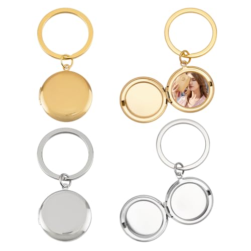 FINGERINSPIRE 4PCS Médaillon Photo Cœur pour Porte-clés 60mm de Long Porte-clés Médaillon Photo Acier Inoxydable Couleur Or et Acier Inoxydable Forme...