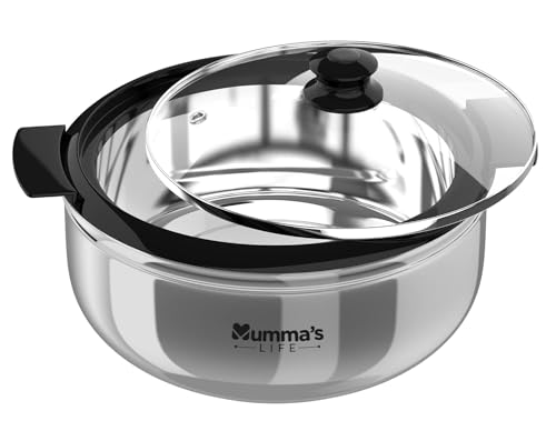 Image of Mumma's LIFE- Stainless Steel Thermoware Casserole with Glass Lid| Hot Pot Roti Box with Lid Set of 2 (Silver, 2500ml X 2pcs)