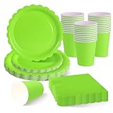 ZblPyro Verde Lima vajilla cumpleaños para 30 invitados con platos carton ondulados 23cm y 18cm, vasos de papel y servilletas. Ideal para fiestas primavera y cumpleaños.