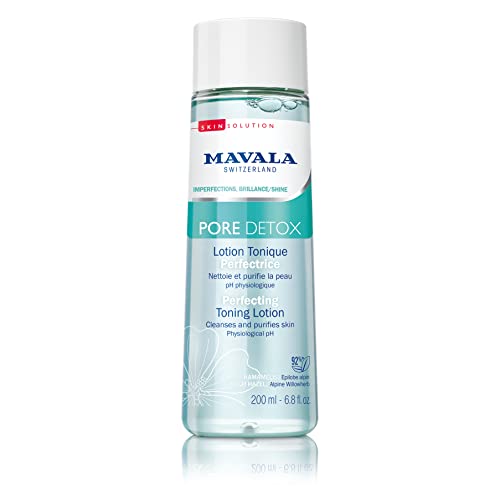Mavala - Lotion Tonique Perfectrice Pore Détox - Lotion Nettoyante Purifiante Visage - Avec Épilobe Alpin - pH Physiologique - Peaux Sujettes aux Imperfections - 200ml